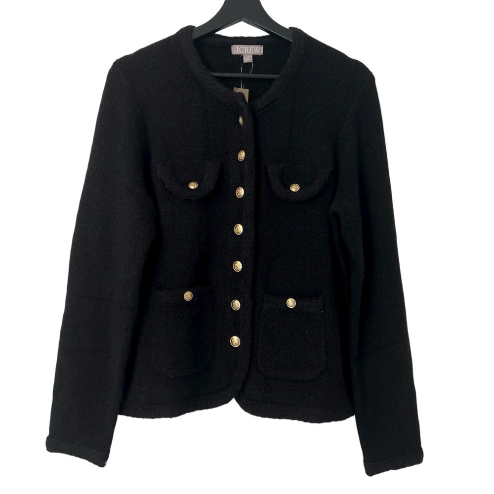 J. Crew Textured Sweater Lady Jacket Black Medium NWT Classic Old Money Cocktail